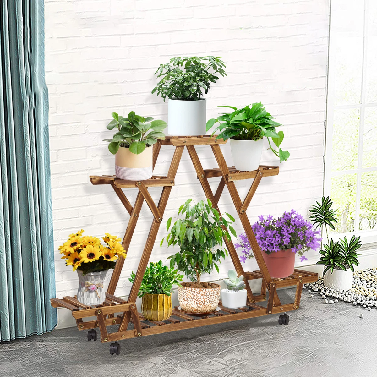 Large Triangular Wood Plant Stand Indoor 6 Tier Flower Pot Holder