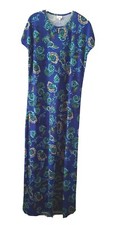 Lularoo Dress Womens 2XL Stretch Round Neck Blue Geometric Long Short Sleeve