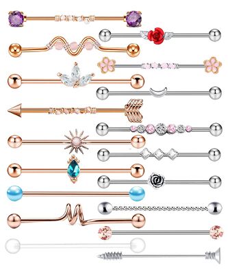 TIANCI FBYJS 18pcs 14G Surgical Steel Rose Gold Industrial Piercings Barbell ...