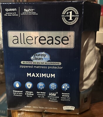 Allerease Maximum Zippered Mattress Protector Queen Purely Clean Pro 17'' Mattres