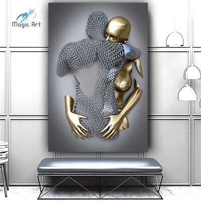 Romantic 3D Metal Figure Statue Art, 3D Effect Art Home Decor, Canvas Prints
