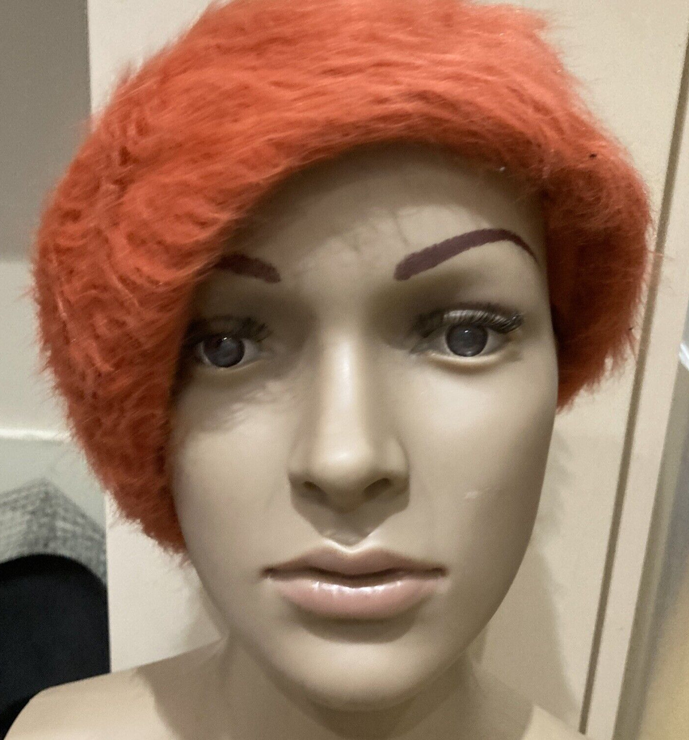 Vintage 1960s/Early 1970s Orange Faux Fur Hat, Size Small/Medium 9