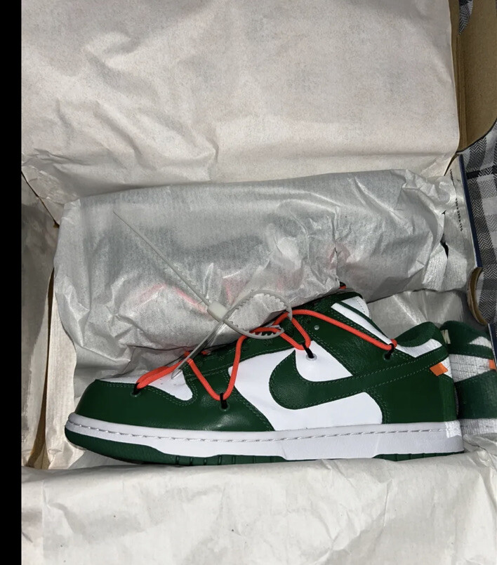 OFF WHITE X NIKE Nike Dunk Low x Off White 'Pine Green' ? UK 9 nuove con scatola originale RARA esclusiva