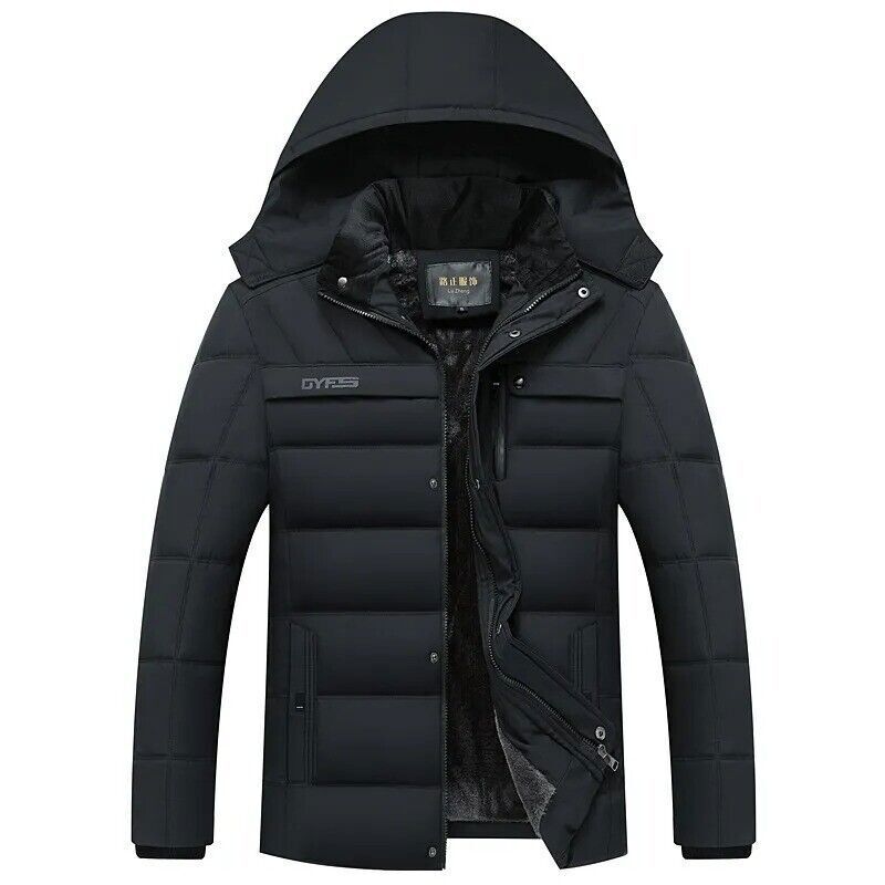 2024 New Fashion Fleece Hooded Winter Coat Men Thick Warm Mens Winter Jacket