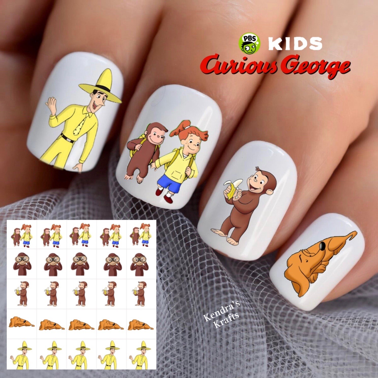 Curious George Waterslide Nail Art Decals Set Of 50 Instructions & Bonus