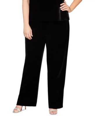 Alex Evening Women's Plus 1X Black Velvet Elastic Waist Dress Pants Made in  USA | eBay