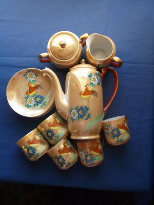 Vintage Hand Painted Japanese China Tea Set Peach Colour