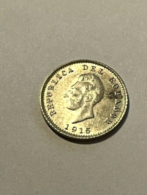 1915-BIRM Ecuador 1/2 Decimo Silver AU+ #12562