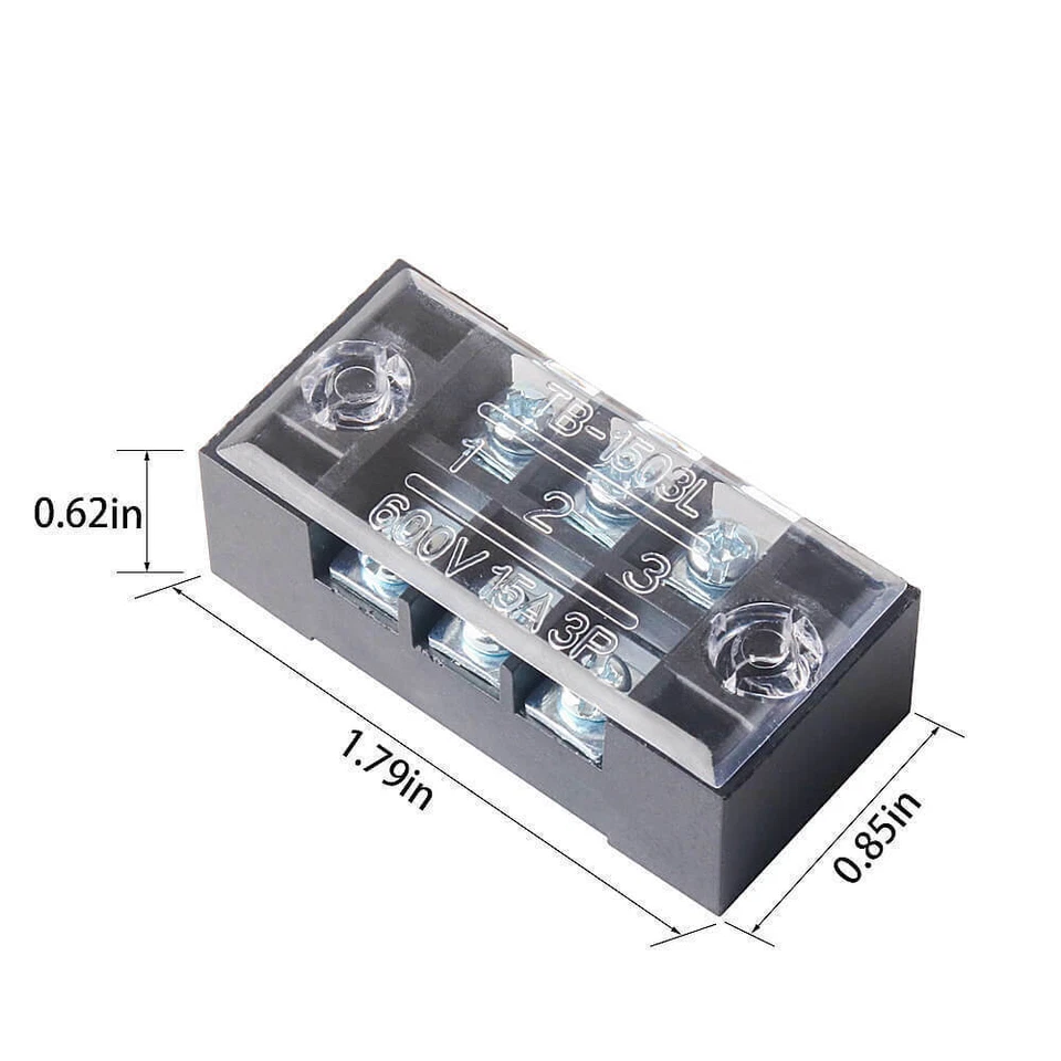 600V 15A Dual Row 3-Position Screw Barrier Terminal Block Strip with Cover 5pcs - Image 2 of 4