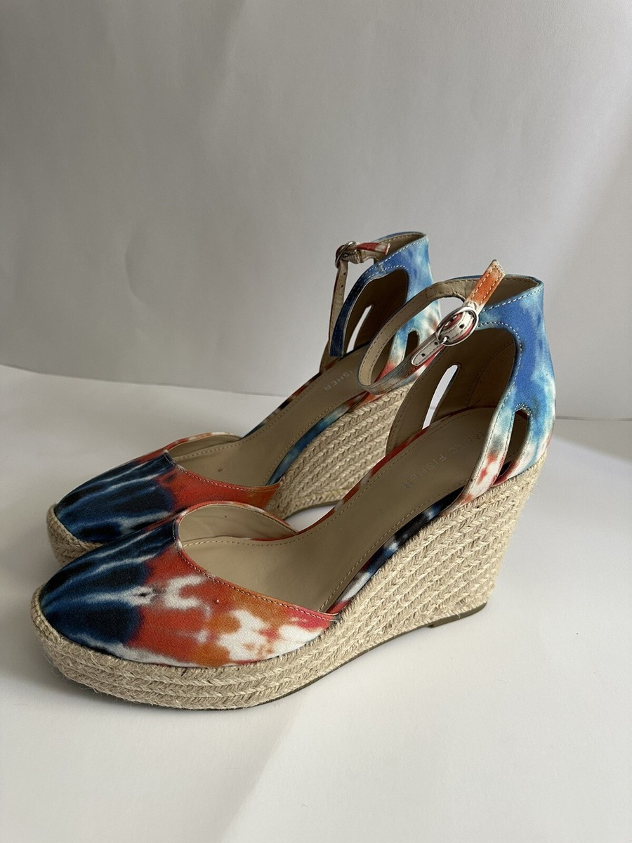 Marc Fisher Tie Dye SHOES M Espadrille Wedge SANDALS Teelan