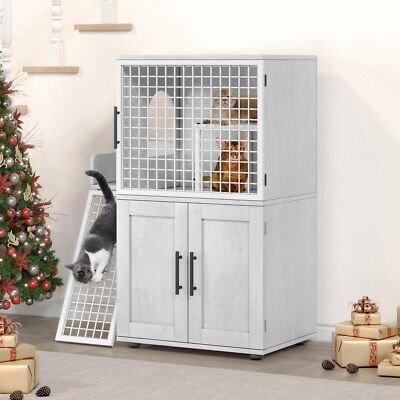 Cat Litter Box Enclosure Furniture ,Cat Litter Box Indoor Cat Cabinet w/Platform
