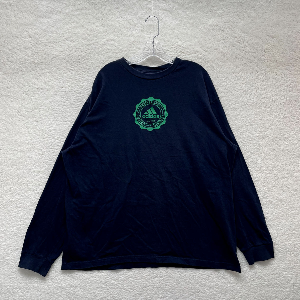 Vintage Adidas T-Shirt 2XL XXL Long Sleeve Navy Blue Logo Skater