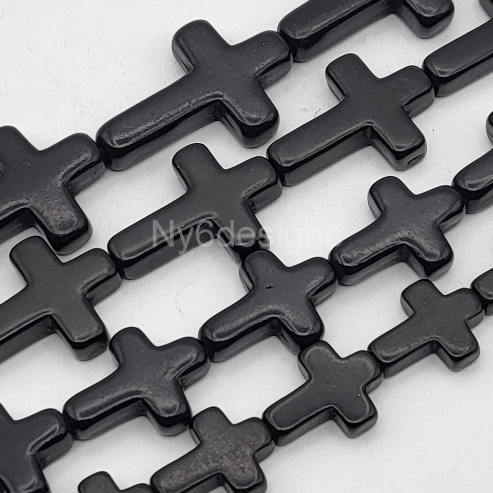 Cuentas sueltas cruz magnesita howlita turquesa cruz negra 15" ventas al por mayor Foto 3 de 4