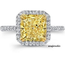 3CT Princess Cut Real Citrine Engagement Halo Jewelry Ring 14K 2-Tone Gold Over