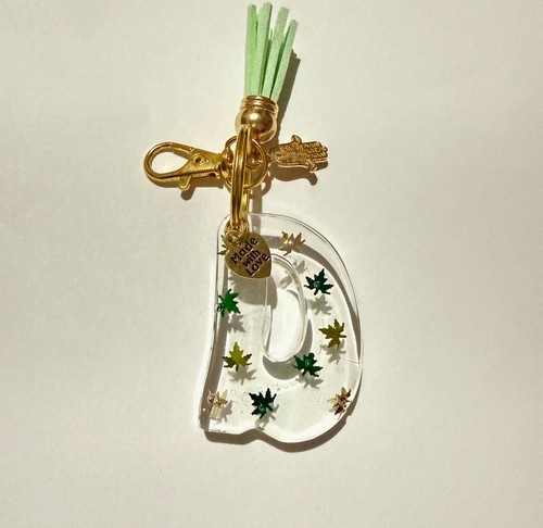 Resin Initial Keychain with Metallic Maple Leaves, includes 2 Charms & a Tassel - Picture 26 of 48