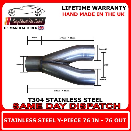 Universal Stainless Steel Exhaust YPiece Adapter 76mm Single & 76mm