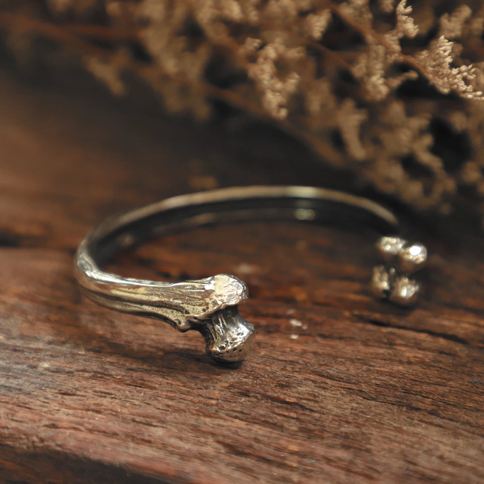 Brazalete de motociclista hueso plata esterlina 925 hecho a mano calavera gótico punk metal pesado hombres Foto 3 de 4