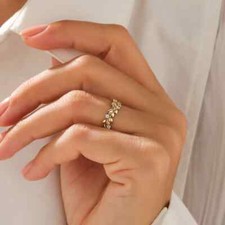 Gold plated 925 silver Leaf Pave Wedding Ring, Olive Leaf Ring, Anniversary Band