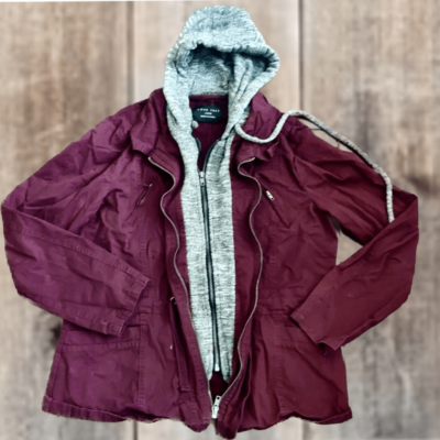 Love Tree Sz M Gorgeous Hooded Double Zip Burgundy/ Grey Utility