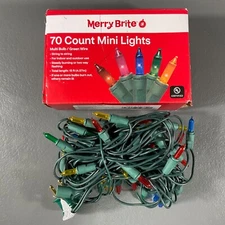 Merry Brite 70 Count Mini String to String Lights Multi Bulb Green Wire - READ