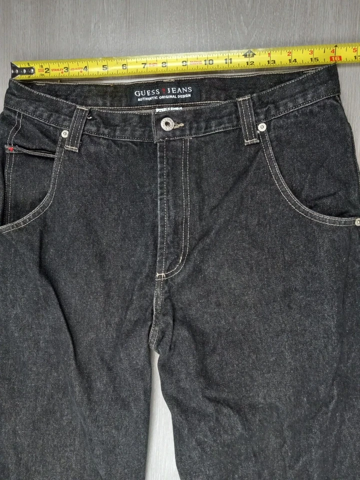 VTG Guess 33x34 (32x33) American Tradition Loose Straight Black Denim Jeans - Image 3 of 4