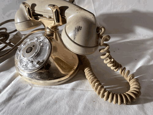 Western Electric 202 / D1 Cream & Gold Rotary Desk Phone, F1 Handset, cloth cord - Picture 3 of 9