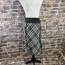 Green 3 XL Plaid Sweater Skirt Brown Blue White Elastic Waist Made in USA