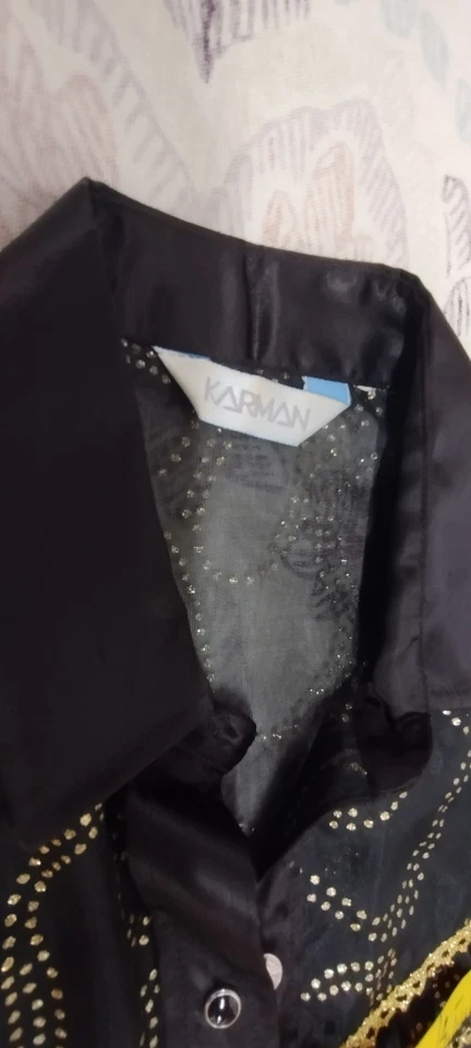 Ropa de rancho Western satinada dorada negra dorada transparente KARMAN DAMAS VINTAGE ROCKABILLY Foto 3 de 4