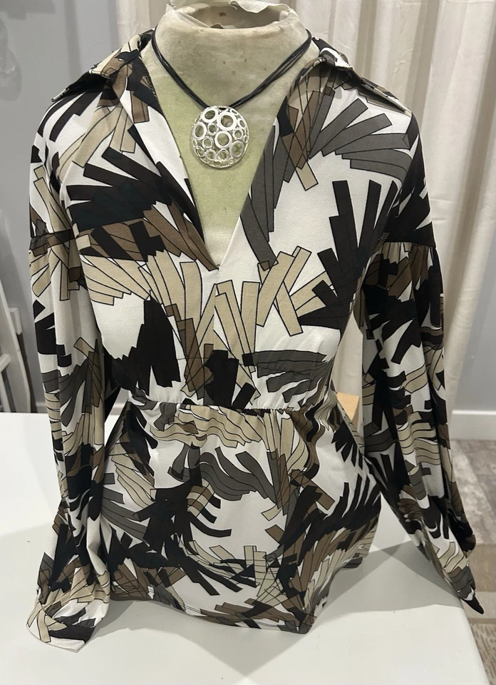 Top Babydoll Vintage Lapislázuli Mujer Y2K Talla M Marrón Geo Boho Bosque Cuello Hada Foto 2 de 4