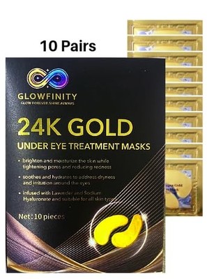 GLOWFINITY 24k Gold Under Eye Patches (10 Pairs), eye mask, Collagen Skin Car...