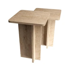 Travertine Efect Square Nesting Table Set of 2 Modern Coffee Table Small Side...