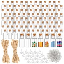 100 Packs Mini Plastic Bottles with Corks Stoppers Eye Screws Funnels Small P...