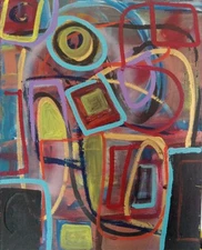 VINTAGE COLORFUL ABSTRACT CUBIST IMPRESSIONISM CONTEMPORARY ORIGINAL PAINTING