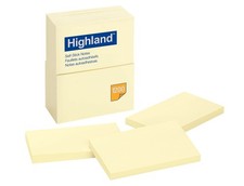 Highland Sticky Notes, 3 x 5 Inches, Yellow, 12 Pack 3.3" x 10.2", Yellow