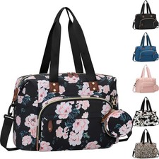 Stylish Baby Diaper Bag Tote with Pacifier Case - Medium Size, Black Floral