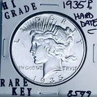 1935 P PEACE SILVER DOLLAR HI GRADE GENUINE U.S. MINT RARE KEY COIN 8599