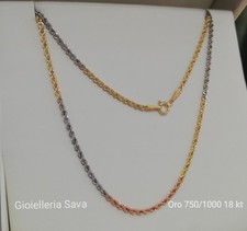 Collana 40 cm fune corda in oro 3 Colori Giallo Bianco e Rosso 750 18 kt  Nuova 