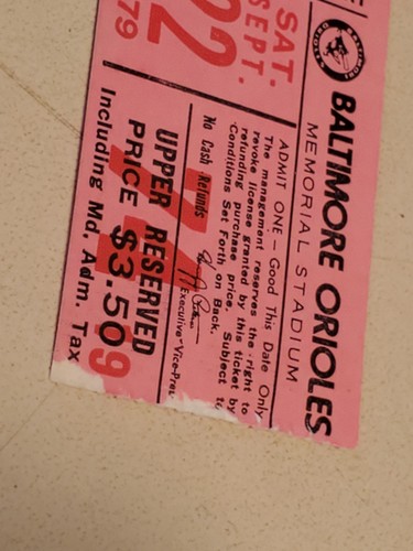 1979 MLB Baltimore Orioles Ticket Stub SEP 22 1979 v Cleveland Indians (3-7L) - Picture 5 of 7