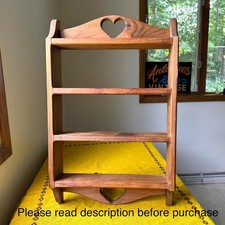 Vintage Wooden Country Wall Shelf with Heart Cutouts