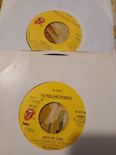 45 RECORD LOT X 2 ROLLING STONES SHE'S SO COLD / LITTLE T & A  SEE LISTING