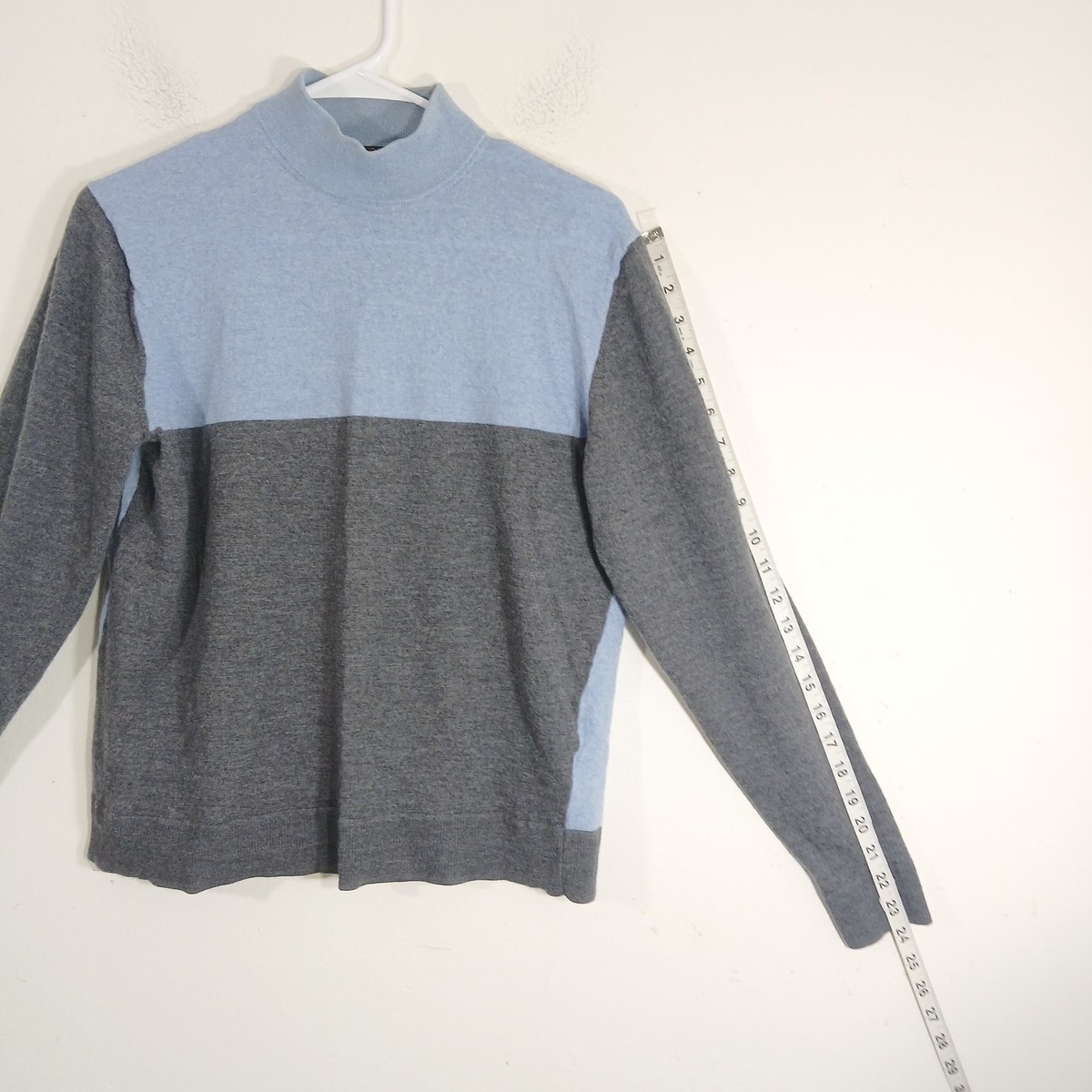 Murano Men’s Sweater L Gray Blue 100% Merino Wool Mock Neck Pullover View 5