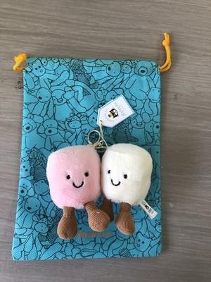 Jellycat Marshmallows Plüsch rosa & weiß Schlüsselanhänger neu mit Etikett