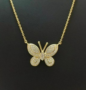 Authentic Real Moissanite 1.80CT Round Cut Butterfly Pendant 14K Yellow Gold Plated 18''