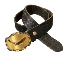 Jay-Pee Black Leather Duty Belt 36 Basket Weave Vintage 1977 Bald Eagle Buckle