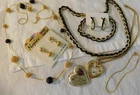 Trifari and Napier Vintage Sets Chain Necklaces Earrings Brooch Gold/Black tones
