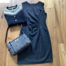 Tahari Black Gray Sleeveless Dress Shift Sz 6 Ruched Fully Lined Career Casual