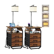 Floor Lamp with Table Set of 2, End Tables with Lamps Attached 3-Color Temper...