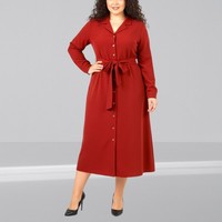 Womens Red Oversized Shirt Dress Belted Button Up Casual UK 14 New 