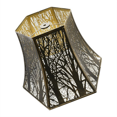 Bronze & Gold Forest Tree Hexagonal Lamp Shade - 9'' Top, 16'' Bottom, 11.5'' High
