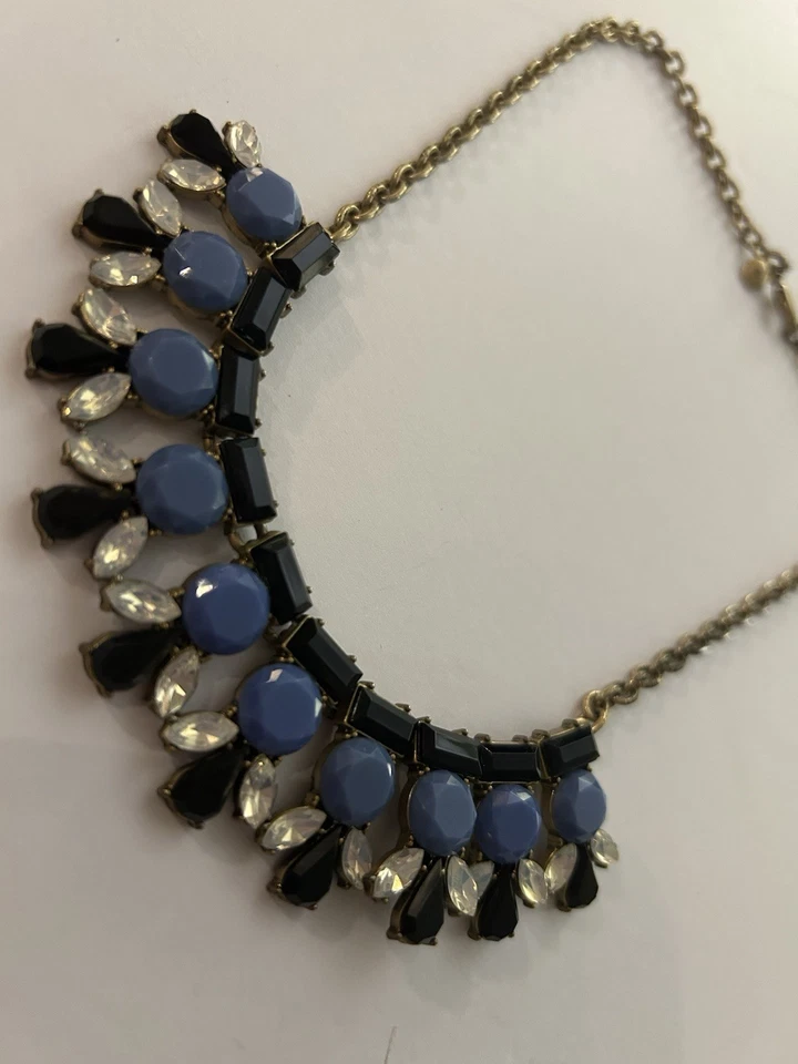 Chapado en oro brillante J. Collar Crew Azul Negro Estrás Transparente Estilo Vintage Foto 2 de 4